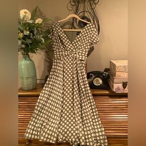 Women's dress mid length green and white polkadot dress